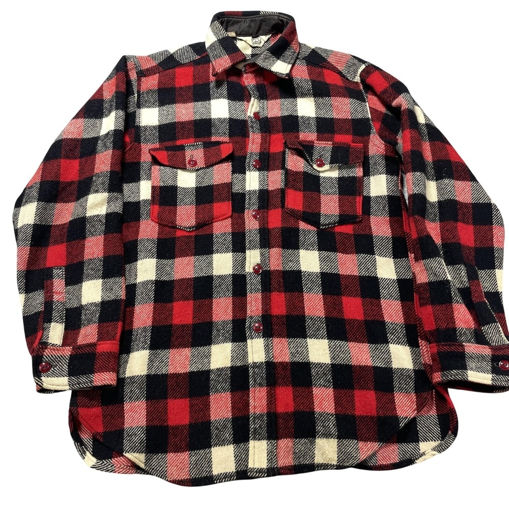 Vintage Woolrich Shirt Mens 15 Medium Red Buffalo Plaid Wool Flannel Heavyweight